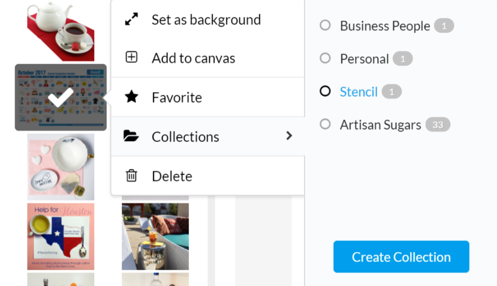 Select the circle for the designated Collection